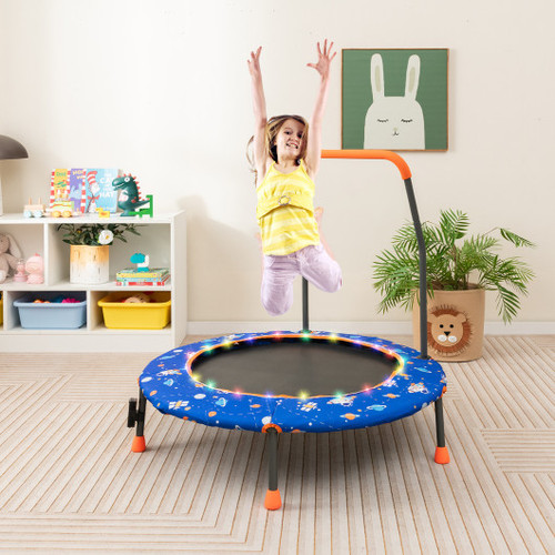 36 Inch Mini Trampoline With Colorful Led Lights And Bluetooth Speaker Blue Tw10086Bl By Cw