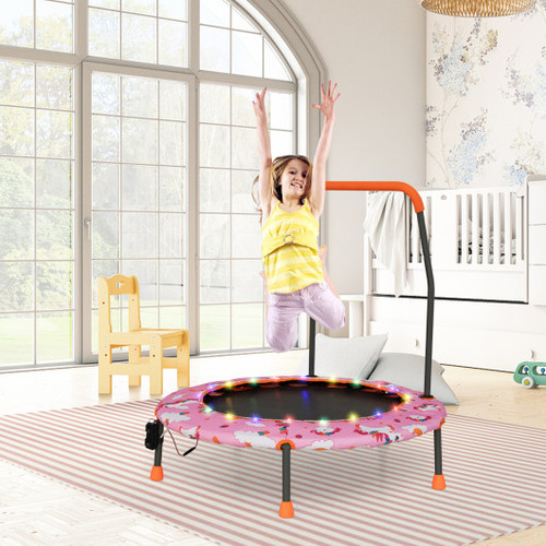 36 Inch Mini Trampoline With Colorful Led Lights And Bluetooth Speaker Pink Tw10086Pi By Cw