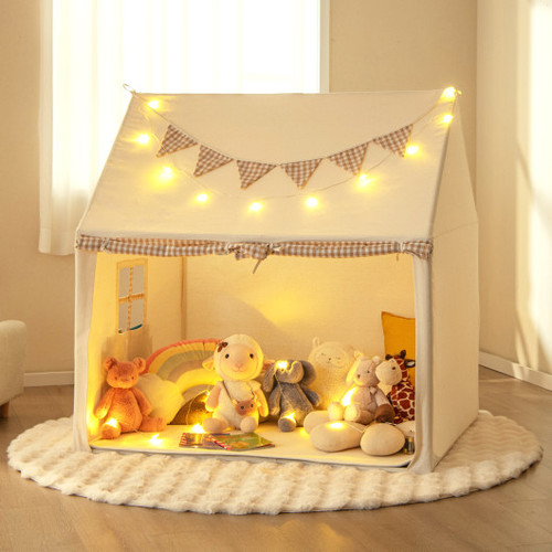 Kids Play Tent Large Playhouse With Padded Mat And 2 Breathable Windows Beige Tp10170Be By Cw