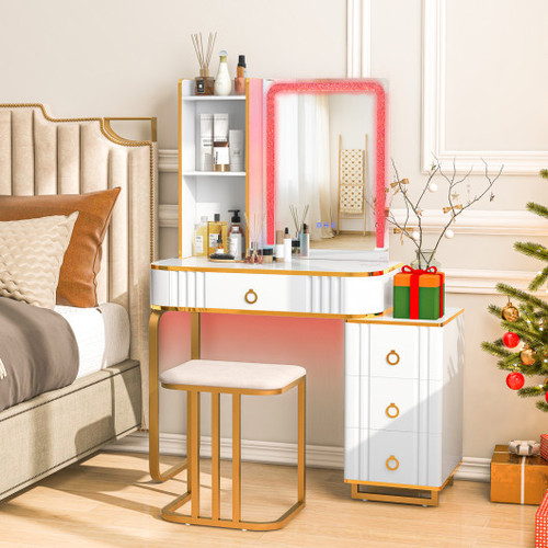 Vanity Table Set With Rgb Led Lights And Wireless Charging Station White Hu10617Us Wh By Cw