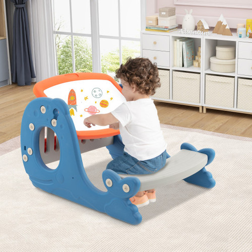 Convertible Kids Activity Table Set Toddler Easel With Erasable Whiteboard Blue Hy10180Bl By Cw