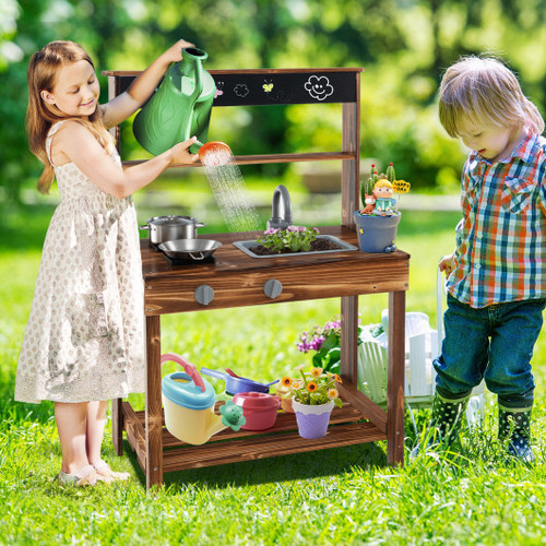 Outdoor Mud Kitchen For Kids With Rotatable Faucet And Removable Sink Natural Ty347732Na By Cw