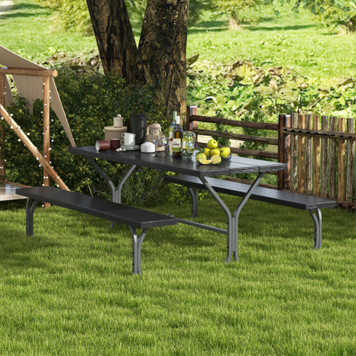6 Feet Picnic Table Bench Set With Hdpe Tabletop For 8 Person Black Np11266Bk By Cw