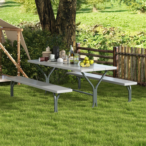 6 Feet Picnic Table Bench Set With Hdpe Tabletop For 8 Person Gray Np11266Gr By Cw