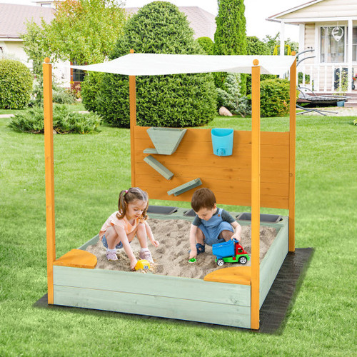 Kids Sandbox With Sand Wall With Removable Canopy For Kids 3 8 Years Old Tp10202 By Cw