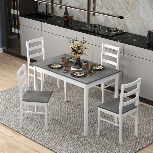 5 Piece Wooden Dining Set With Rectangular Table And 4 Chairs Gray Kc56070Gr By Cw