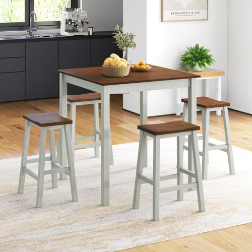 5 Piece Dining Table Set With 4 Saddle Stools For Kitchen Dining Room Apartment Ash Gray Kc56967Wh By Cw