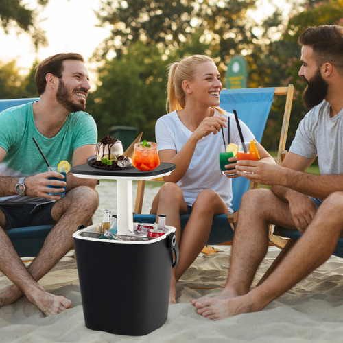 3 In 1 Portable Cooler Bar Table With Bottle Opener And Lift Top Lid For Camping Poolside Black Np11636Bk By Cw