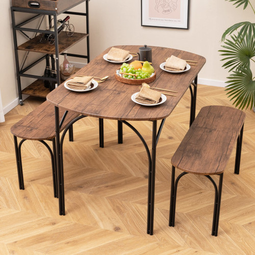 3 Piece Dining Table Set For 4 With Metal Frame Brown Kc56952Bn By Cw