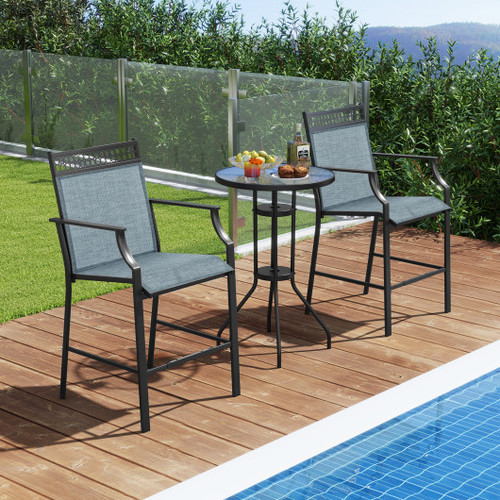 Outdoor Counter Stools Set Of 2 Heavy Duty Barstools With Footrest And Armrests Blue Np11630Bl 2 By Cw