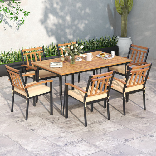 63 Inch Rectangular Outdoor Dining Table For 6 People With Acacia Wood Tabletop And Umbrella Hole 63 Inches Hw72244 By Cw