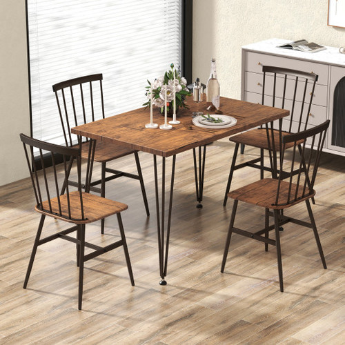 5 Piece Dining Table Set For 4 With 360 Swivel Feet For Small Place Walnut And Black Brown Kc56977Wt By Cw