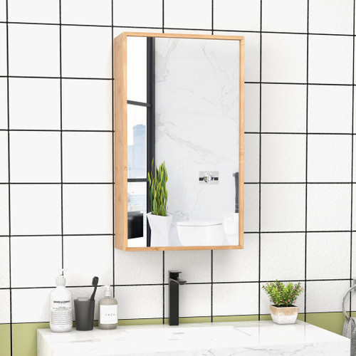 Bamboo Bathroom Wall Cabinet With Mirror With 2 Adjustable Shelves Natural Ba8143Na By Cw