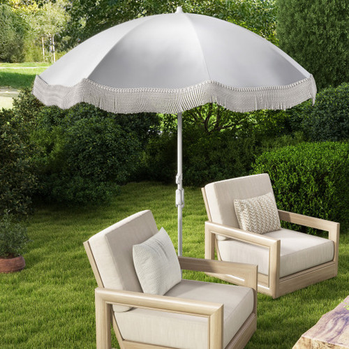 6 5 Ft Beach Umbrella With Fringe Outdoor Tassel Umbrella With Push Button Tilt White Np11622Wh By Cw