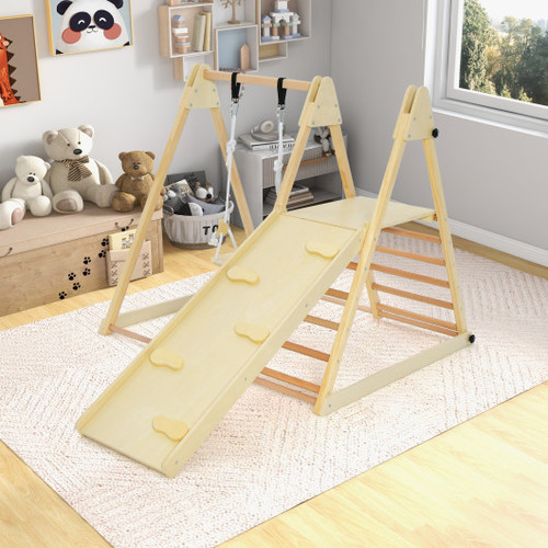 5 In 1 Indoor Jungle Gym Foldable Climber Playset With Fun Slide And Adjustable Swing Ts10181 By Cw