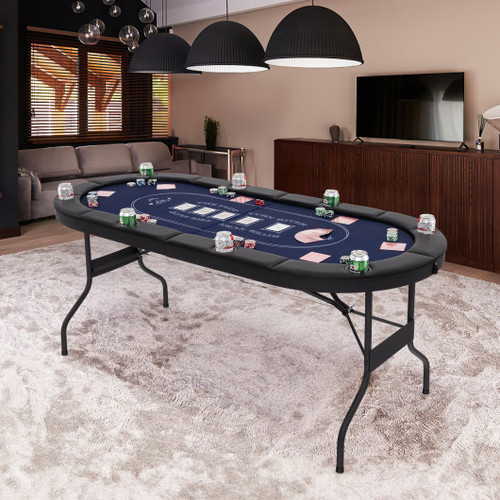72 Inch Foldable Poker Table For 8 Players Portable Oval Card Board Game Table Blue Np11878Bl By Cw