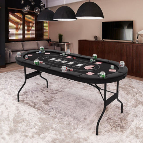 72 Inch Foldable Poker Table For 8 Players Portable Oval Card Board Game Table Black Np11878Dk By Cw