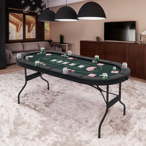 72 Inch Foldable Poker Table For 8 Players Portable Oval Card Board Game Table Green Np11878Gn By Cw