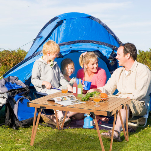 Folding Camping Table Picnic Table With Storage Bag And Waterproof Desktop Brown Np11945Cf By Cw