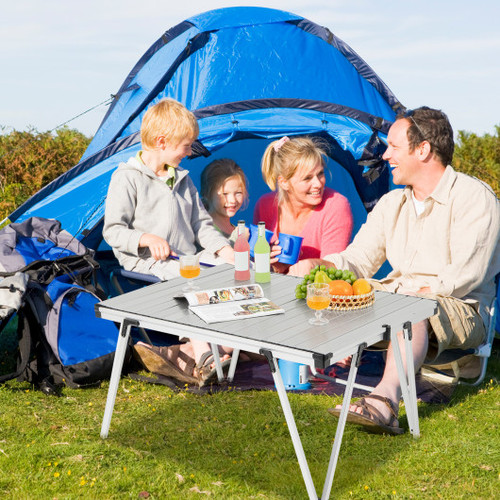 Folding Camping Table Picnic Table With Storage Bag And Waterproof Desktop Silver Np11945Sl By Cw