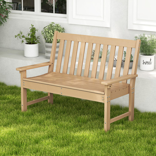 52 Inch All Weather Hdpe Outdoor Bench With Backrest And Armrests Teak Np10895Cf By Cw