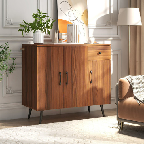 Sideboard Cabinet With 3 Doors And Pull Out Drawer Adjustable Shelves Walnut Jv10842Bn By Cw