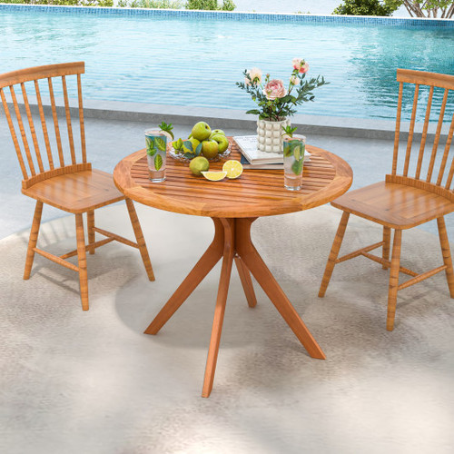 35 5 Inch Patio Wood Dining Table With Slatted Tabletop And Curved Legs Hw72725 By Cw