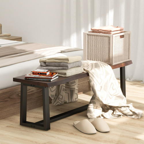 56 5 Inches Wood Dining Bench With Wavy Edge And Adjustable Footpads Coffee Jv11567Cf By Cw