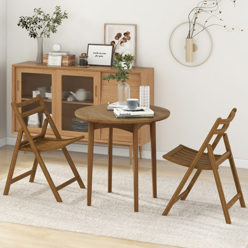 Folding Dining Chair Set Of 2 With Rubber Wood Frame And Slatted Seat Walnut Kc57144Wn By Cw
