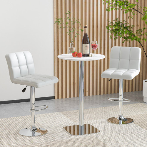 Modern Bat Stools Set Of 2 With Back And Heavy Duty Metal Base And Footrest White Jv12125Wh By Cw