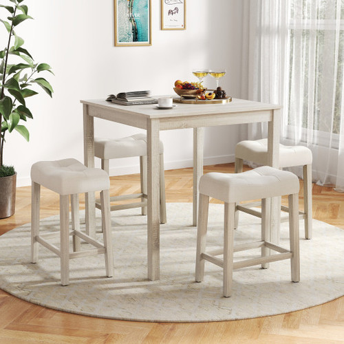 5 Pieces Bar Table Set With Square Table And 4 Padded Stools Gray Jv12051Gr By Cw