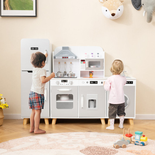 Kids Kitchen Playset 3 In 1 With Refrigerator And Washing Machine Gray Tp10235Gr By Cw