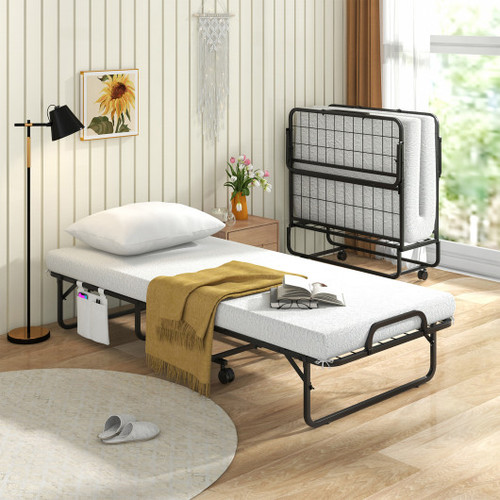 Cot Size Folding Bed With Memory Foam Mattress And Pillow Hu10831 By Cw