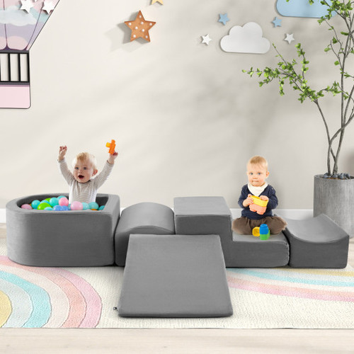 5 Piece Climb And Crawl Playset With Ball Pit For Kids Gray Tp10267Gr By Cw