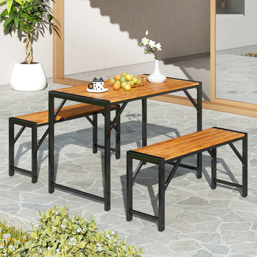 3 Pieces Patio Dining Set With Picnic Table And 2 Benches For 4 People Hw72991 By Cw
