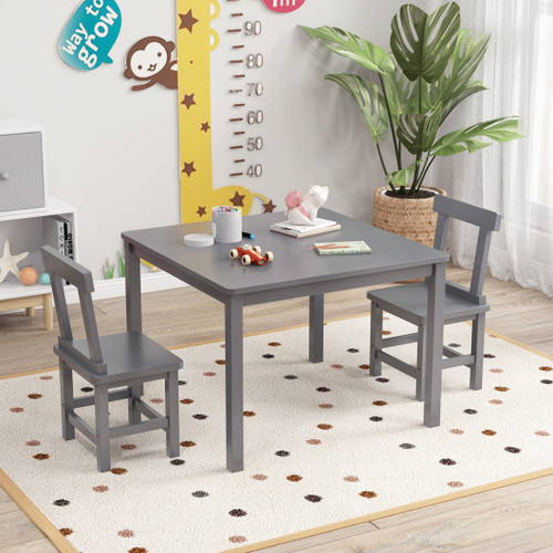 Wooden Kids Table And 2 Chairs Set With Anti Slip Foot Pads Gray Kc57004Gr By Cw