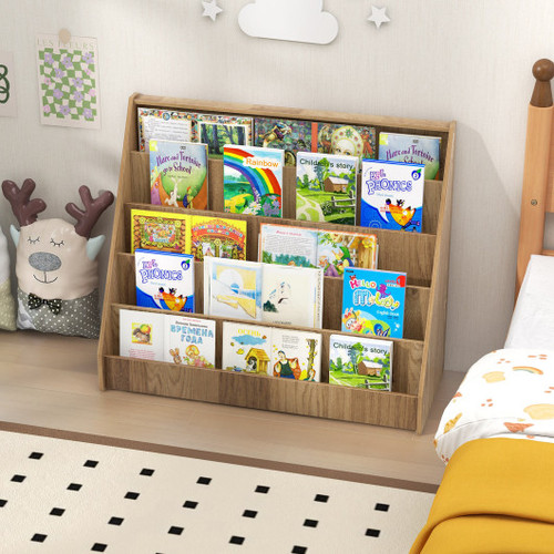 5 Tier Kids Bookshelf With Deep Compartments And Stable Baby Book Case Natural Cb10715Na By Cw
