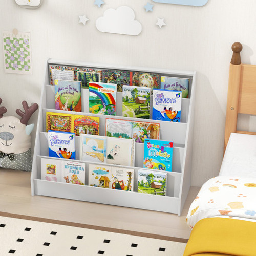 5 Tier Kids Bookshelf With Deep Compartments And Stable Baby Book Case White Cb10715Wh By Cw