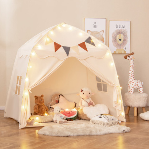 Kids Play Tent Bed Tent With String Lights Extra Large Playhouse Tent Beige Tp10258Be By Cw