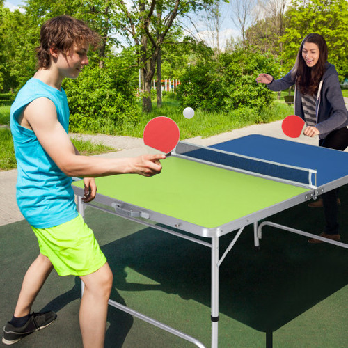 Foldable Ping Pong Table Game Set Mini Table Tennis Table With Adjustable Height Blue Green Uy10092Gn By Cw