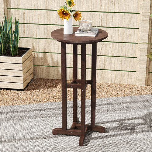 21 5 Inch Round Bar Table Patio Hdpe Bar Height Dining Table With Slatted Tabletop Brown Np12062Bn By Cw