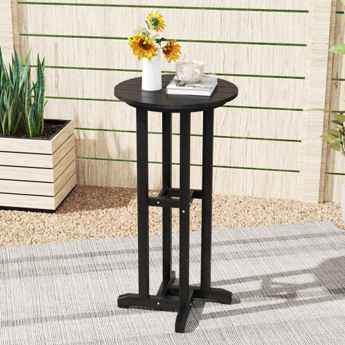 21 5 Inch Round Bar Table Patio Hdpe Bar Height Dining Table With Slatted Tabletop Black Np12062Dk By Cw