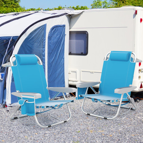Foldable Backpack Beach Chair With Cup Holder And Storage Pockets Set Of 2 Blue Np11624Bl 2 By Cw