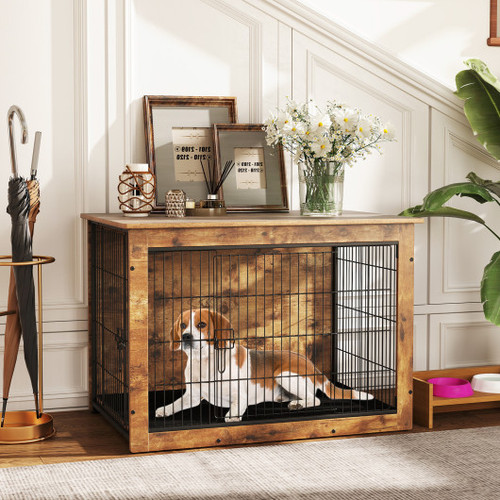 Dog Crate Furniture With Cushion And Double Doors For Small Medium Dogs 37 Inches Pu10066Es By Cw