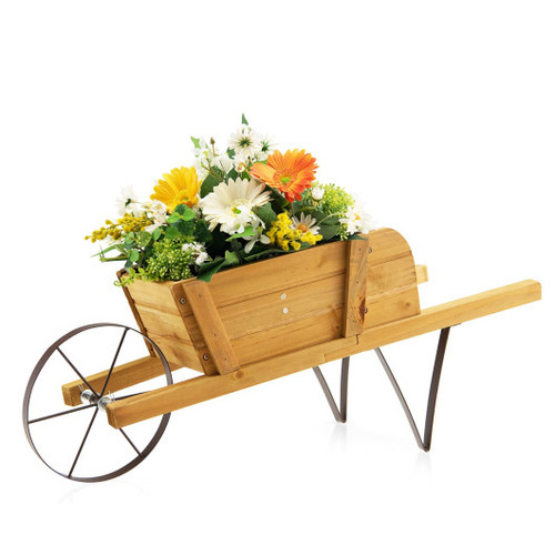 Wooden Wagon Planter With 9 Magnetic Accessories For Garden Yard Walnut Ta10022Cf By Cw