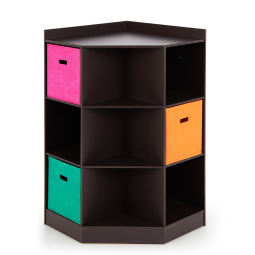 3 Tier Kids Storage Shelf Corner Cabinet With 3 Baskets Brown Hw65889Cf By Cw