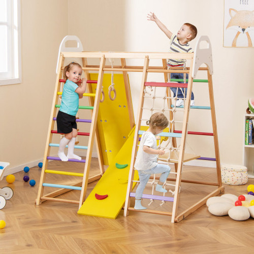 8 In 1 Wooden Jungle Gym Playset With Slide And Monkey Bars Multicolor Ts10065Cl By Cw