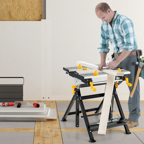 Folding Work Table With Tiltable Platform And 7 Level Adjustable Height Black Th10024Dk By Cw
