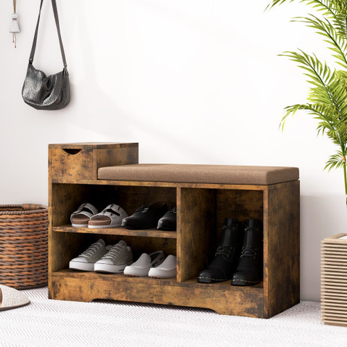 Entryway Storage Shoe Bench With 1 Storage Drawer And 3 Open Compartments Rustic Brown Jv10641Cf By Cw
