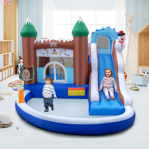 6 In 1 Winter Theme Snowman Inflatable Castle With Slide And Trampoline Without Blower Np10861 By Cw